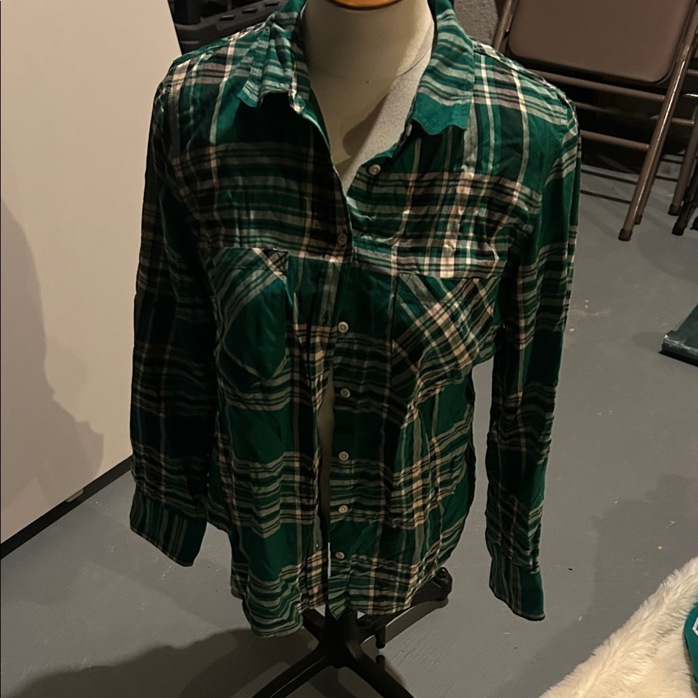 Merona Green and White Plaid Button-Down Shirt